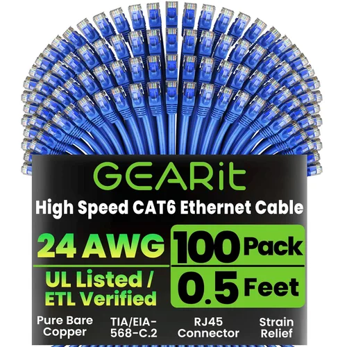 Vista 18 de GEARit Paquete de 100 cables Ethernet Cat6 de 0.5 pies Cable de conexión de red RJ45, conectores chapados en oro sin enganches de 10 Gbps, cable