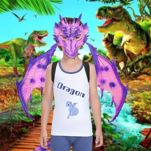 Vista 7 de XIANIWTA Kids Dragon Wings Costume Dinosaur Tail Mask Set Cosplay costume