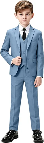 Vista 9 de Traje para niño, formal, ajustado, esmoquin, 5 piezas, traje de boda, blazer, pantalones, chaleco, trajes para niños