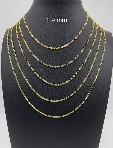 Vista 5 de JEWELHEART Cadena Rolo de oro real amarillo de 14 quilates, 0.075 in, 0.098 in, 0.110 in, 0.148 in, 0.165 in, 0.205 in, collar con colgante
