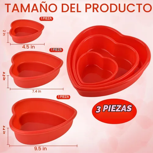 Vista 2 de Molde de silicona para pastel de 3 piezas, 5, 8, 10 pulgadas, molde antiadherente para pastel de queso, molde reutilizable de silicona de grado rojo
