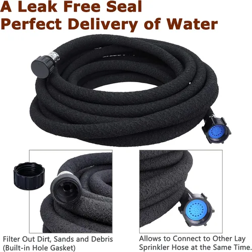 Vista 4 de Manguera de remojo de goma resistente de 1/2 pulgada x 25 pies, manguera de agua de goteo con 70% de ahorro de agua, perfecta para camas de flores