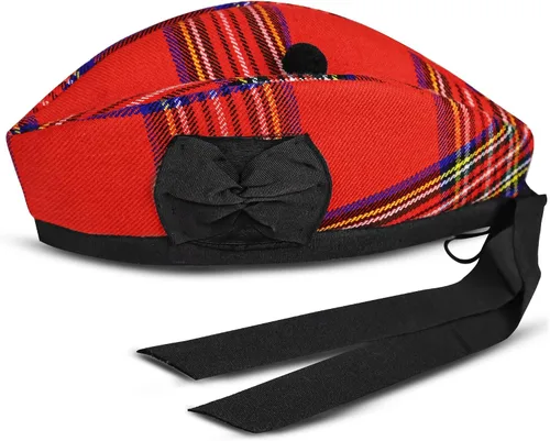 Vista 6 de Gorra Glengarry - Sombrero escocés tradicional, 100% lana, lana acrílica tartán, accesorios para kilts/gaitas, cinta de algodón de poliéster Negro