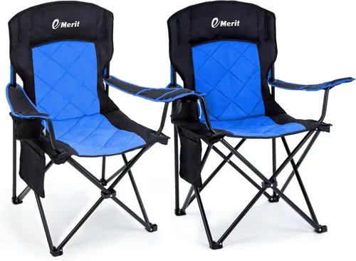 Vista 10 de EMERIT Silla de campamento, 350 libras, silla plegable cuádruple resistente con brazos, sillas plegables para exteriores con respaldo lumbar