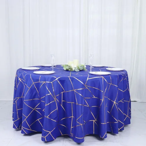 Vista 33 de Efavormart - Mantel redondo de poliéster de 120 pulgadas con patrón geométrico dorado Morado