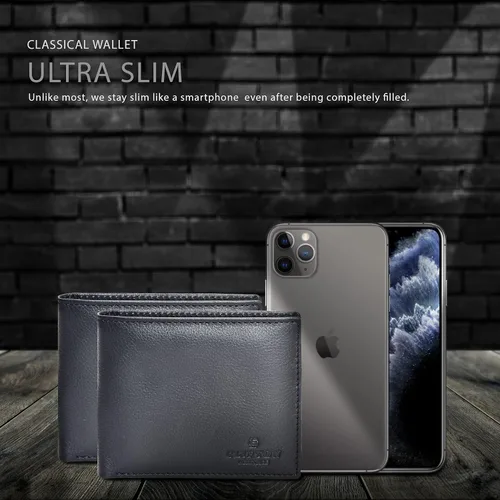 Vista 5 de Carteras RFID delgadas para hombres - Cartera de bolsillo frontal de piel genuina