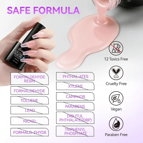 Vista 4 de Gelike EC Peachy Jelly Gel de Pegamento para Uñas - 6 en 1 Uñas Acrílicas Transparentes Extra Fuertes - Adhesivo de Extensión de Larga Duración UV