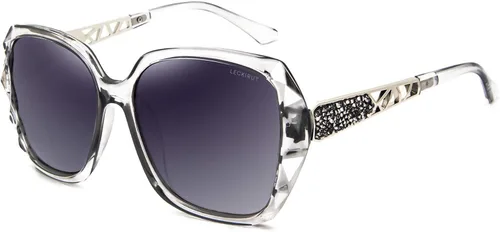 Vista 13 de Gafas de sol de gran tamaño para mujer, polarizadas, protección UV, clásicas, a la moda, para damas, marco negro, lente gris Montura café lente café