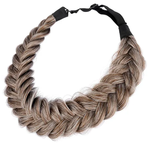 Vista 13 de Diadema ancha y despeinada de 2 mechones de cabello sintético trenzado, accesorio de belleza para mujeres y niñas, 62g/2.1 oz (caoba)