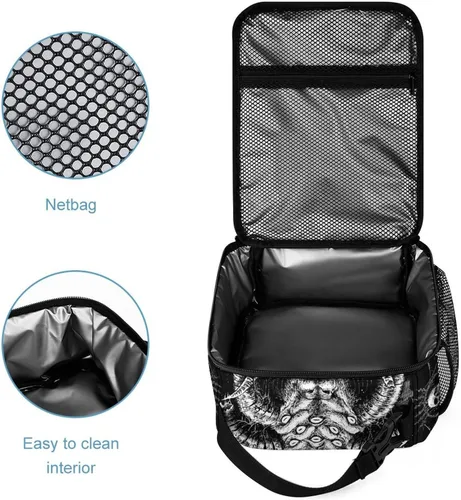 Vista 4 de Baphomet - Lonchera térmica con aislamiento de cabra de Satán, reutilizable, bolsa portátil para hombres y mujeres