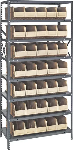 Vista 85 de Quantum QSBU-245BK Heavy Duty Shelving Unit with (7) Shelves and (24) QUS245 Black Bins for Garage Warehouse Storage Distribution 400 lb Load