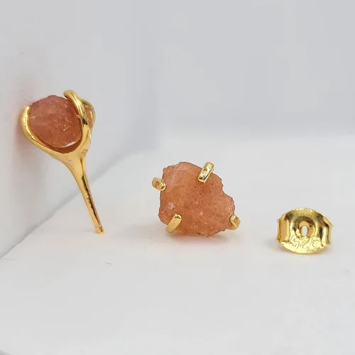 Vista 62 de Aretes de piedra preciosa natural en bruto con oro amarillo sobre plata de ley 925, 6 a 0.276 in, regalo de piedra de nacimiento de calidad genuina
