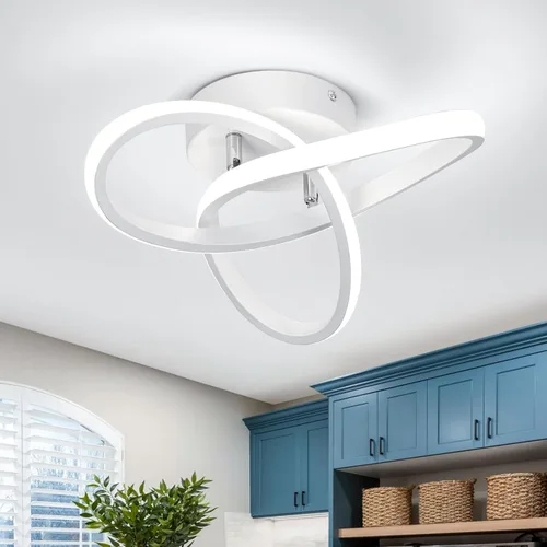 Vista 16 de CANEOE Moderna lámpara LED de techo, luz diurna blanca de 4500 K, lámpara de techo semiempotrada para dormitorio, baño, cocina, balcón, lavandería