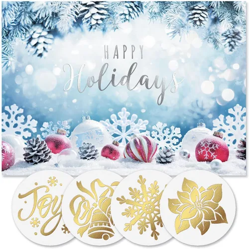 Vista 13 de Tarjetas de Navidad con imágenes coloridas azules de Colorful Images con sellos de sobres a juego, juego de 24 tarjetas, 5 x 7 plegadas, paquete