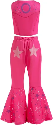 Vista 4 de 3Pcs Pink Cowboy Costume Girls Toddler Movie Doll Costume Set Halloween Cosplay 3-11Years