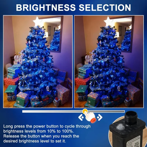 Vista 4 de RPGT Tira de luces de Navidad con 500 luces LED de 172 pies, cable verde, cadena de luces parpadeantes para exteriores, enchufable, 12 modos