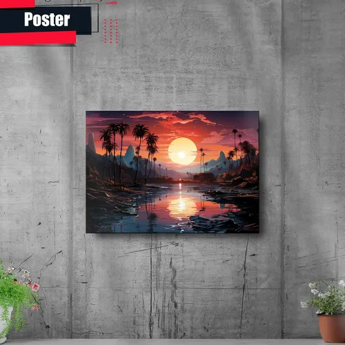 Vista 2 de Neon Sunset Vibes Florida Synthwave Sunset Framed poster Print, Retro Miami Style Wall Art, poster, Art Print