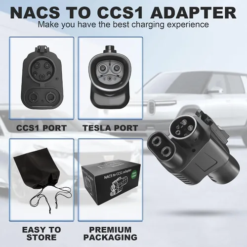 Vista 8 de Adaptador NACS a CCS1, adaptador de cargador rápido NACS máximo de 500 A 1000 V, compatible con supercargadores Tesla para CCS1 EVs, certificado ETL