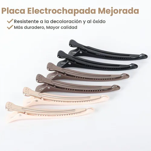 Vista 3 de AIMIKE - 6 piezas de pinzas profesionales para peinar y separar el cabello, antideslizantes, con pico de pato y banda de silicona para peluqueros