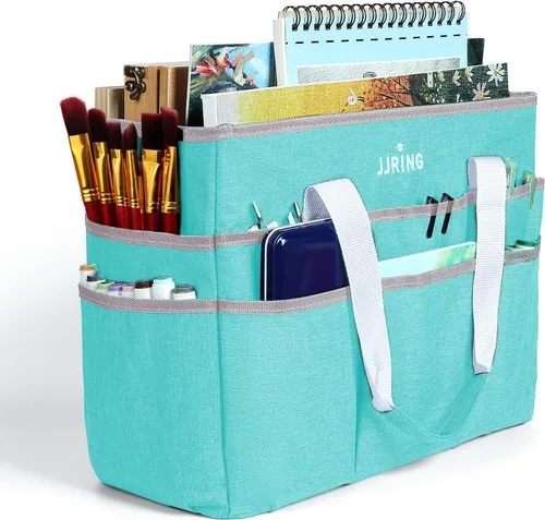 Vista 9 de JJRING Bolsa organizadora de manualidades, organizador de arte con múltiples bolsillos, bolsa de costura beige para arte, manualidades, álbumes