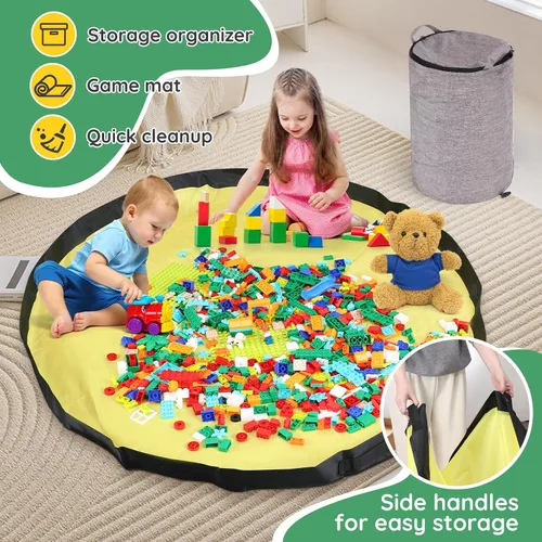 Vista 3 de Organizador de almacenamiento de juguetes para sala de juegos, contenedor plegable de 13 pulgadas de ancho x 16.5 pulgadas de alto con tapete