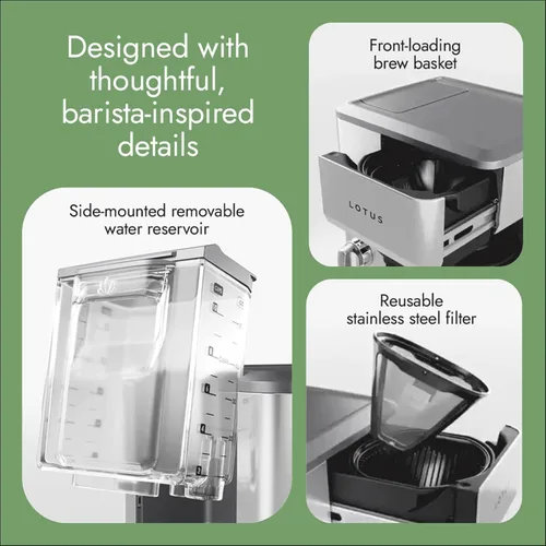 Vista 6 de Lotus Cafetera con escala molida, cafetera programable de 10 tazas, The Top Drip, 1500 vatios, acero inoxidable, serie profesional, LTSCM500
