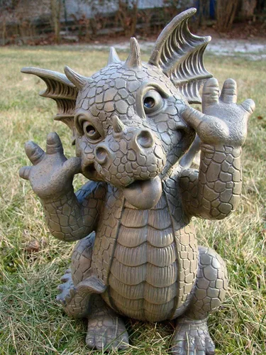 Vista 2 de Pacific Giftware Exhibición de jardín de dragón burlándose del dragón de jardín, escultura decorativa con acabado de piedra, 10 pulgadas de alto