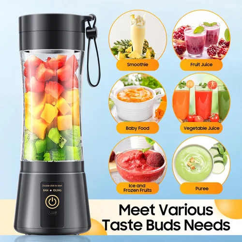 Vista 2 de Licuadora portátil inalámbrica de tamaño personal – Licuadora sin BAP para hacer batidos y batidos, taza de jugo de 12 onzas con 6 cuchillas, se