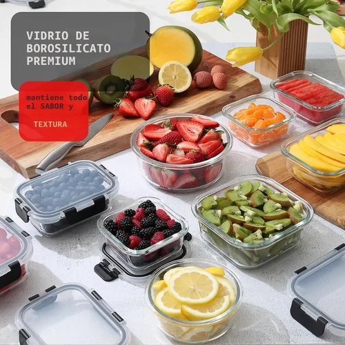 Vista 2 de EATEX 24 recipientes de almacenamiento de vidrio con tapas, 12 recipientes de almacenamiento de alimentos de vidrio con 12 tapas herméticas