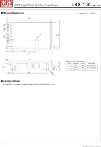 Vista 5 de MEAN WELL MW LRS-150-24 24V 6.5A Enclosed-LRS Fuentes de alimentación conmutadas