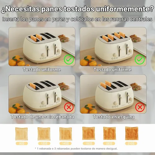 Vista 5 de Tostadora de 4 rebanadas, tostadora retro de acero inoxidable con ranuras extra anchas, funciones de cancelar, bagel y descongelar, panel de control