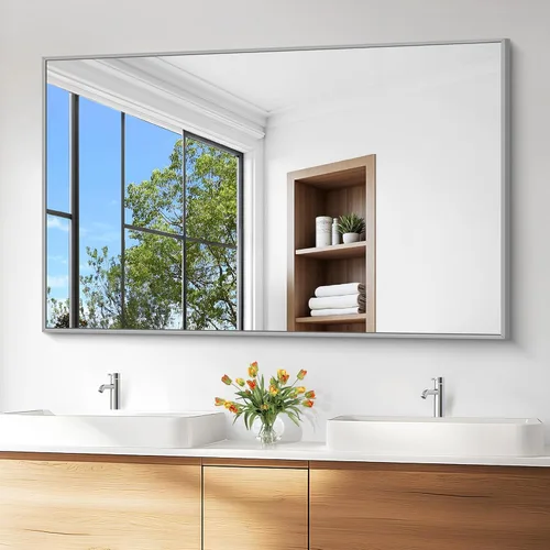 Vista 10 de KOCUUY Espejo de baño negro, espejo rectangular de 24 x 18 pulgadas para sobre el fregadero, espejo de pared decorativo moderno para dormitorio