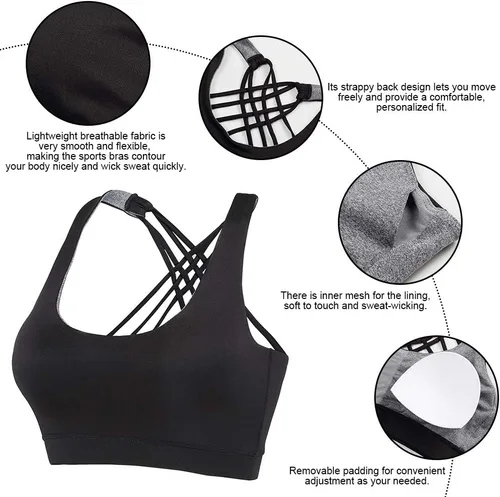 Vista 4 de Sujetador deportivo de alto impacto para mujer, brasier acolchado con espalda cruzada para entrenamiento, fitness, deportes, yoga