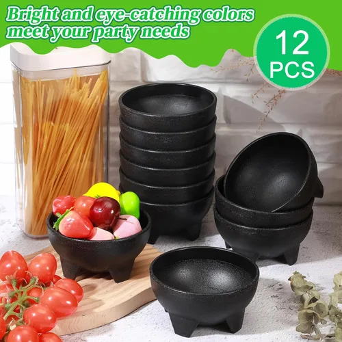 Vista 6 de Maxcheck 12 piezas de cuencos de salsa para fiesta de 4.5" de diámetro, cuencos de salsa mexicanos de plástico para guacamole, lindos chips y plato