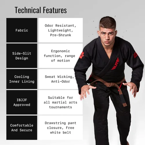 Vista 3 de Elite Sports Kimono para hombres aprobado por la IBJJF (Federación Internacional de Jiu Jitsu Brasileño) de tela pre-encogida para Jiu Jitsu