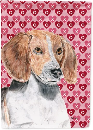 Vista 357 de Caroline's Treasures SS4484GF Bandera de jardín con diseño de bulldog inglés y corazones para el Día de San Valentín, bandera decorativa para patio