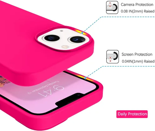 Vista 5 de BENTOBEN Funda para iPhone 13 Mini, silicona líquida de silicona suave, antiarañazos, a prueba de golpes, con forro de microfibra, rosa intenso Rosa
