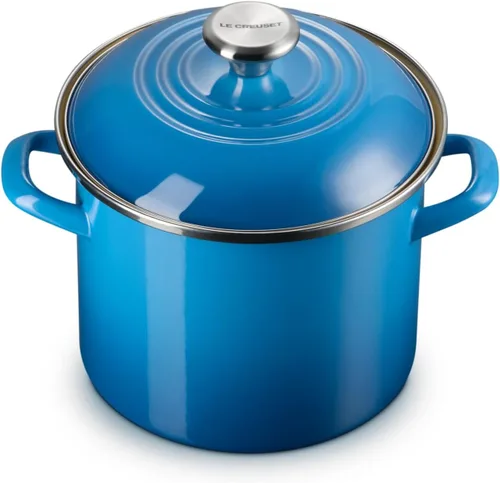 Vista 35 de Le Creuset - Olla tradicional esmaltada en acero, 12 cuartos de galón, Oliva con pomos de acero inoxidable