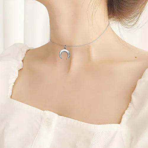 Vista 2 de Gargantilla ajustable de plata de ley S925 con colgante, joyería para mujeres y niñas., plata de ley
