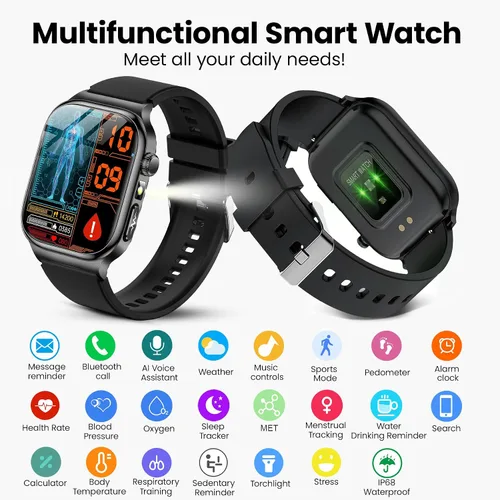 Vista 5 de Reloj inteligente de salud para mujeres y hombres, reloj AMOLED de 2.04 pulgadas con frecuencia cardíaca 24/7, seguimiento del sueño, oxígeno