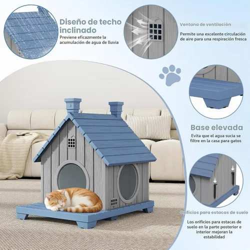 Vista 3 de Casa para gatos al aire libre, resistente a la intemperie, casas de resina duradera para gatos interiores y exteriores, refugio para gatos al aire