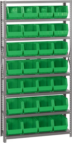 Vista 550 de Quantum QSBU-245BK Heavy Duty Shelving Unit with (7) Shelves and (24) QUS245 Black Bins for Garage Warehouse Storage Distribution 400 lb Load