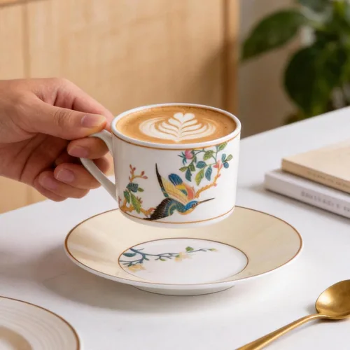 Vista 3 de KAMMAK Juego de 2 tazas de té y platillos, tazas de café de porcelana fina, tazas de café expreso apilables, demitasse de cerámica para café