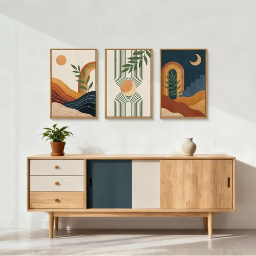 Vista 245 de FWIEXA Juego de Arte de Lienzo Bohemio Enmarcado para Pared, Cuadros Botánicos Verde Salvia Decoración de Pared, Impresiones de Arte de Plantas