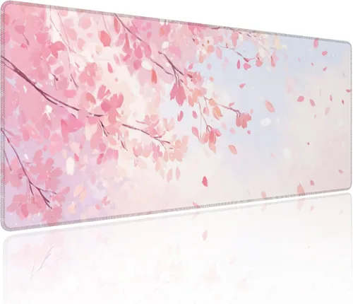 Vista 11 de Alfombrilla de mouse para juegos con diseño de flores y cerezas, base de goma antideslizante, alfombrilla de mouse extendida con bordes cosidos