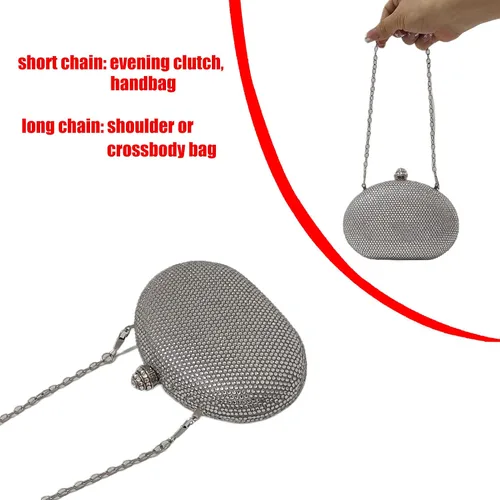 Vista 7 de HUANG ZHUANG Bolso de mano de cristal con forma de huevo, bolso de noche con diamantes de imitación para mujer, fiesta, boda, lindo bolso Egg