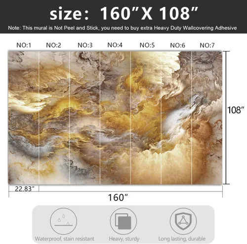 Vista 4 de Papel tapiz de tela de techo con nubes doradas, para sala de estar, dormitorio, baño, moderno, para niños y niñas, habitación de niños, mural grande