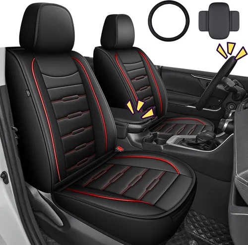 Vista 8 de AOMSAZTO RAV4 - Fundas de asiento delantero de cuero para Toyota RAV4 2019 2020 2021 2022 2023 2024 2025 LE, XLE, XLE Premium, Limited con Línea roja