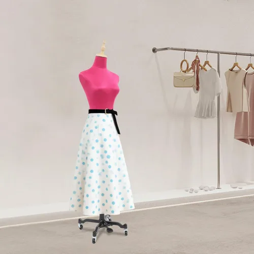 Vista 3 de Torso de maniquí de forma de vestido femenino, modelo de cuerpo ajustable de 51 a 75 pulgadas, modelo de exhibición de ropa con ruedas de 360°