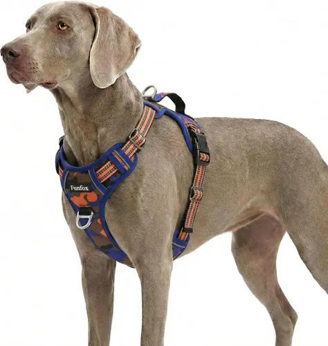 Vista 35 de Funfox Arnés para perro sin tirones, arnés de chaleco ajustable para mascotas, material súper suave con mango vertical, fácil control, paseo